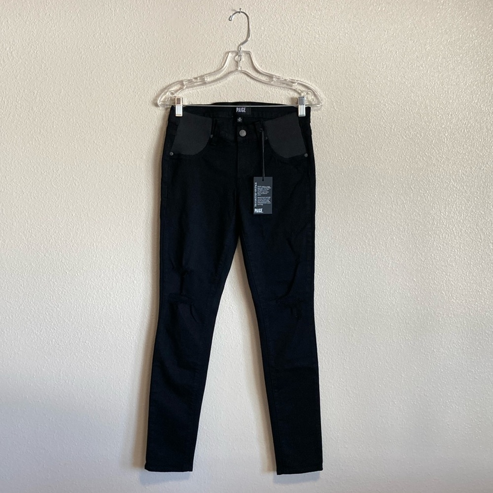 PAIGE Verdugo Ultra-Skinny Maternity Jeans in Black Shadow (Size 26)